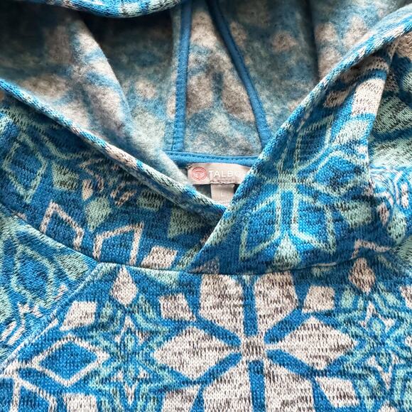 T by Talbots Nordic Blue Snowflakes Fleece Hoodie Pullover Women's Sz L Large - Picture 2 of 13